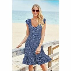 Sosandar Blue Fleck V Neck Sleeveless Tiered Fit And Flare Jersey Dress -Sosandar unnamed file 1006