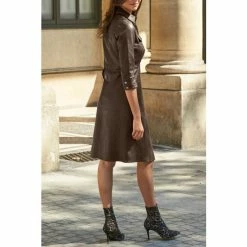 Sosandar Brown Leather Popper Front Dress -Sosandar unnamed file 1009