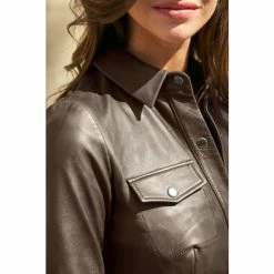 Sosandar Brown Leather Popper Front Dress -Sosandar unnamed file 1010