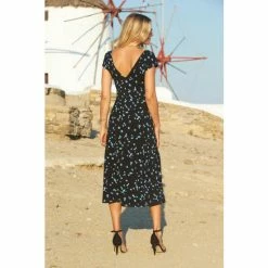 Sosandar Black Floral Print Ruched Neck Midi Dress -Sosandar unnamed file 1014