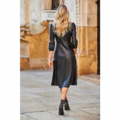 Sosandar Black Faux Leather Popper Front Shirt Dress -Sosandar unnamed file 103