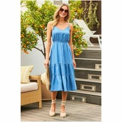 Sosandar Blue Tencel Denim Tiered Midi Dress -Sosandar unnamed file 1047