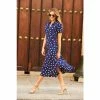 Sosandar Blue Spot Print Short Sleeve Midi Shirt Dress