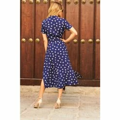 Sosandar Blue Spot Print Short Sleeve Midi Shirt Dress -Sosandar unnamed file 1054