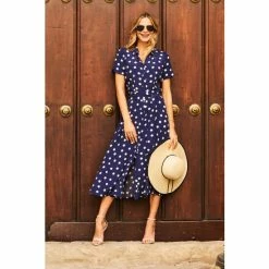 Sosandar Blue Spot Print Short Sleeve Midi Shirt Dress -Sosandar unnamed file 1055