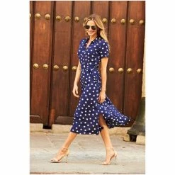 Sosandar Blue Spot Print Short Sleeve Midi Shirt Dress -Sosandar unnamed file 1056