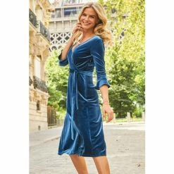 Sosandar Blue Velvet Wrap Dress -Sosandar unnamed file 1059