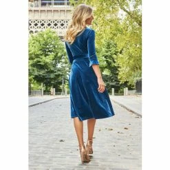 Sosandar Blue Velvet Wrap Dress -Sosandar unnamed file 1060