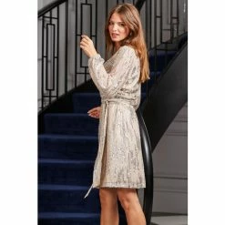 Sosandar Gold Scatter Sequin Wrap Dress -Sosandar unnamed file 107