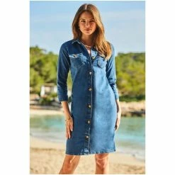 Sosandar Blue Denim Button Front Shift Dress -Sosandar unnamed file 1075