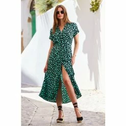 Sosandar Green Mark Making Short Sleeve Belted Shirt Dress