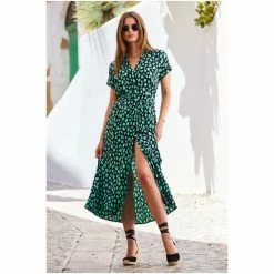 Sosandar Green Mark Making Short Sleeve Belted Shirt Dress -Sosandar unnamed file 1080