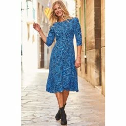Sosandar Blue Animal Print Fit And Flare Midi Dress -Sosandar unnamed file 1082