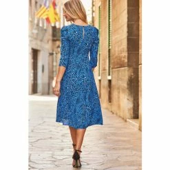 Sosandar Blue Animal Print Fit And Flare Midi Dress -Sosandar unnamed file 1084