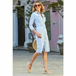 Sosandar Blue Popper Front Pencil Denim Dress -Sosandar unnamed file 1100