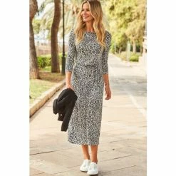 Sosandar Grey Animal Print Jersey Belted Midi Dress