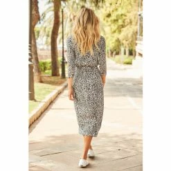 Sosandar Grey Animal Print Jersey Belted Midi Dress -Sosandar unnamed file 1105