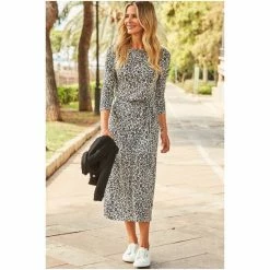 Sosandar Grey Animal Print Jersey Belted Midi Dress -Sosandar unnamed file 1106