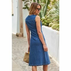 Sosandar Blue Denim Buckle Detail Utility Dress 2 Sosandar Blue Denim Buckle Detail Utility Dress -Sosandar unnamed file 1114