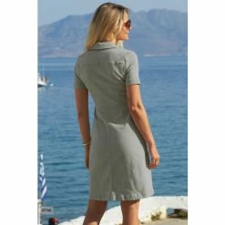 Sosandar Green Short Sleeve Zip Front Denim Dress With Pockets -Sosandar unnamed file 1148