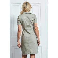 Sosandar Green Short Sleeve Zip Front Denim Dress With Pockets -Sosandar unnamed file 1149