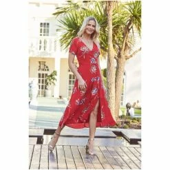 Sosandar Red Split Front Maxi Dress -Sosandar unnamed file 1157