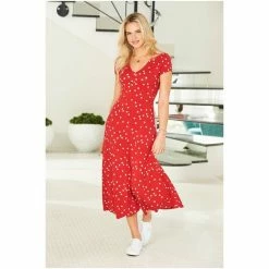 Sosandar Red Spot Print Short Sleeve Jersey Midi Dress -Sosandar unnamed file 1171