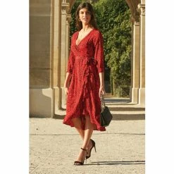 Sosandar Red Animal Print Ruffle Hem Midi Wrap Dress -Sosandar unnamed file 1174