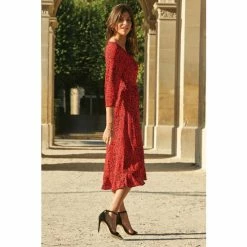 Sosandar Red Animal Print Ruffle Hem Midi Wrap Dress -Sosandar unnamed file 1175
