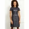 Sosandar Grey Leather Zip Pocket Detail Dress
