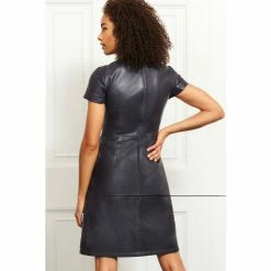 Sosandar Grey Leather Zip Pocket Detail Dress -Sosandar unnamed file 1202