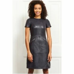 Sosandar Grey Leather Zip Pocket Detail Dress -Sosandar unnamed file 1203