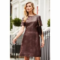 Sosandar Red Leather Panelled Shift Dress