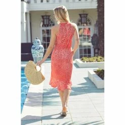 Sosandar Red Spot Stretch Waist Halterneck Jersey Dress -Sosandar unnamed file 1245