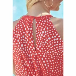 Sosandar Red Spot Stretch Waist Halterneck Jersey Dress -Sosandar unnamed file 1246