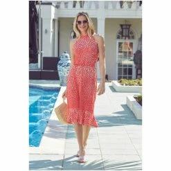 Sosandar Red Spot Stretch Waist Halterneck Jersey Dress -Sosandar unnamed file 1248