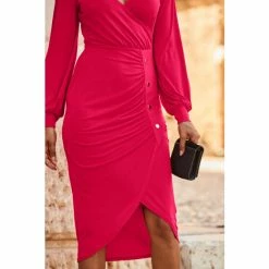 Sosandar Red Wrap Balloon Sleeve Dress -Sosandar unnamed file 1288