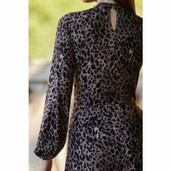 Sosandar Brown High Neck Key Hole Tirred Midi Dress -Sosandar unnamed file 1293