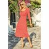 Sosandar Red Print Ruched Neck Midi Dress