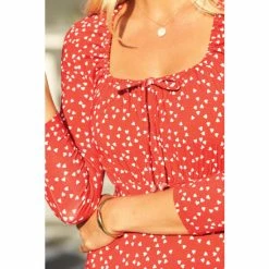 Sosandar Red Print Ruched Neck Midi Dress -Sosandar unnamed file 1303