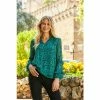 Sosandar Blue Animal Ruffle Sleeve Top