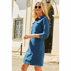 Sosandar Blue Zip Front Denim Shift Dress -Sosandar unnamed file 131