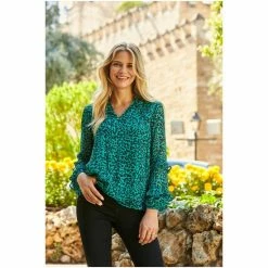 Sosandar Blue Animal Ruffle Sleeve Top -Sosandar unnamed file 1313