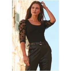 Sosandar Black Blouson Sleeve Polka Dot Top -Sosandar unnamed file 1318