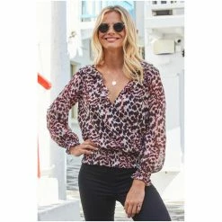 Sosandar Neutral Animal Print Shirred Hem Blouse -Sosandar unnamed file 1340