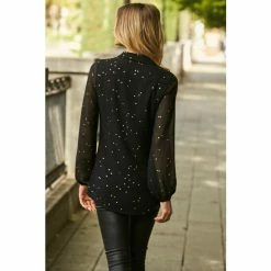Sosandar Black Geometric Print Blouson Sleeve Shirt -Sosandar unnamed file 1355