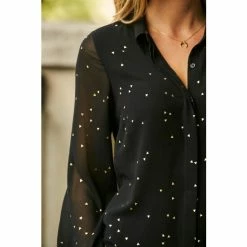 Sosandar Black Geometric Print Blouson Sleeve Shirt -Sosandar unnamed file 1356