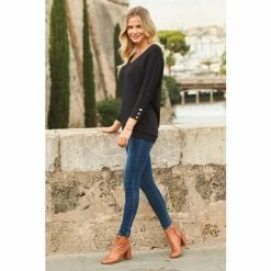 Sosandar Black Relaxed Fit Jersey Top With Rose Gold Button Detail -Sosandar unnamed file 1396