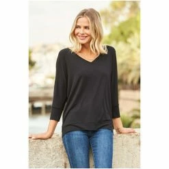 Sosandar Black Relaxed Fit Jersey Top With Rose Gold Button Detail -Sosandar unnamed file 1399