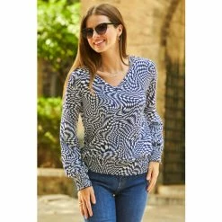 Sosandar Blue Print Shirred Waist V Neck Long Sleeve Top 3 Sosandar Blue Print Shirred Waist V Neck Long Sleeve Top -Sosandar unnamed file 1424